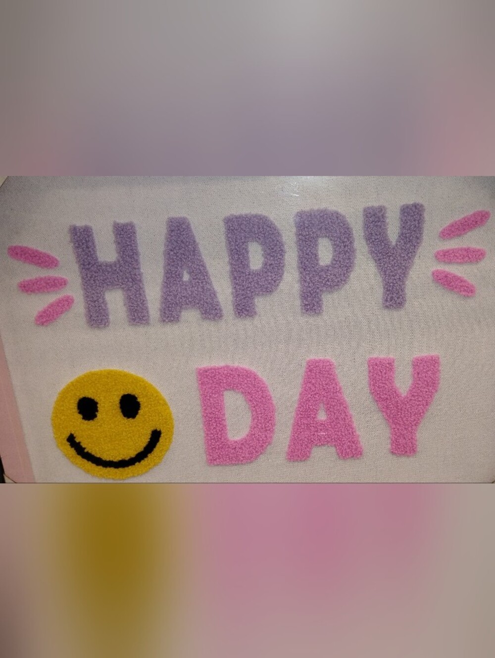 Happy Day Chenille Patch Wall Art Canvas — Lavender & Pink